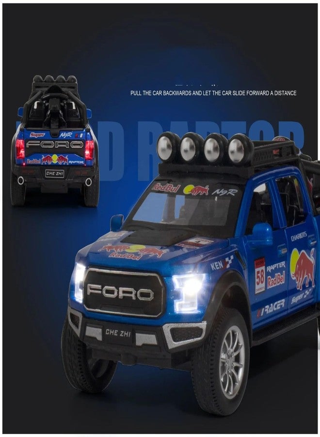 PEZYOX Scale Exclusive Alloy Metal Pull Back Die-cast Car Model with Sound Light Mini Auto Toy for Kids Metal Model Toy Car with Sound and Light (1.28 Scale F150 Edition 6x6 Pickup-Blue) - Image 3